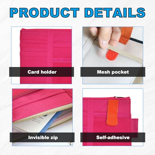 Image of Car Sun Visor Organizer, Auto Interior Visor Storage Pouch Holder with Zipper, Multi-Pocket Net Personal Belonging Organizer, Universal Car Accessory for Cards, Documents (Rose Red)