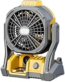 DeForce Battery Operated Fan, for DeWalt 20V Max Battery, Camping Fan Cordless, Option for Corded, with LED Lights, Variable Speed, Hook for Hanging, for Jobsite(Battery Not Included)