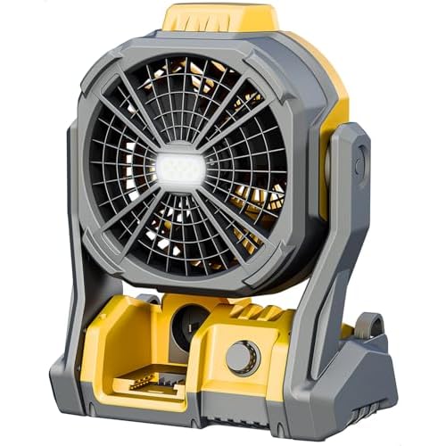 DeForce Battery Operated Fan, for DeWalt 20V Max Battery, Camping Fan Cordless, Option for Corded, with LED Lights, Variable Speed, Hook for Hanging, for Jobsite(Battery Not Included)