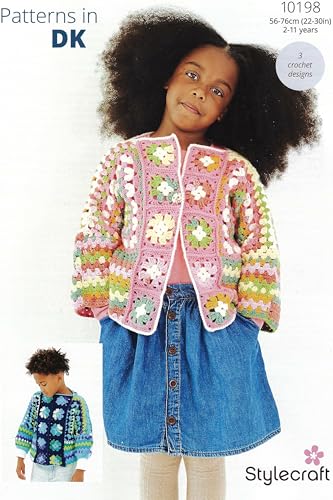 Image of Stylecraft DK Crochet Pattern Pamphlet - 10198 Children's Cardigan, Sweater & Scarf (2-11years) 3 Crochet Designs