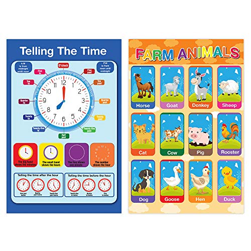 Educational Preschool Learning Poster For Toddler, Pre-K, Kindergarten, Daycares, Classroom, Homeschool Teachers - Incl Alphabet, Colors, Shapes, Numbers, Farm Animals And More - 16 X 11 Inch, 10 Pcs #TOP4