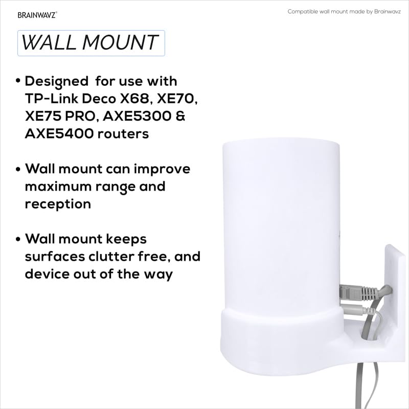 Image of Screwless Wall Mount for TP-Link Deco X68, XE75, XE75 PRO, AXE5300 & AXE5400, No Mess, Reduce Interference & Increase Range, Stick On Adhesive Bracket, White by Brainwavz