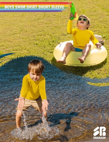 Image of Boys Swim Shirts Long Sleeve Rash Guard Sun Protection UPF50+ T Shirts Rashguard Swimwear Fishing Water ShirtsQuick Dry Cool Beach Sun Shirt for Toddler Kids Ginger Yellow 3T