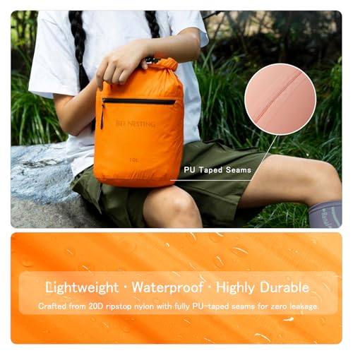 Bee Nesting Bolsa Seca Ultraligera Impermeable 10L con Bolsillo con Cierre, Nylon 20D con Separación Húmedo/Seco, Bolsa Flotante para Kayak, Bote y Playa (Verde Menta) miniatura 5