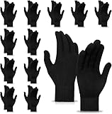 MENOLY 12 Pairs Winter Magic Gloves for Adult Men Women Warm Stretchy Knit Black Gloves One Size Fits Men Women Teens