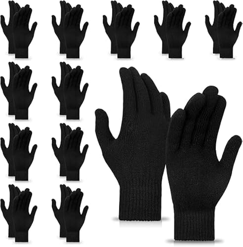 MENOLY 12 Pairs Winter Magic Gloves for Adult Men Women Warm Stretchy Knit Black Gloves One Size Fits Men Women Teens