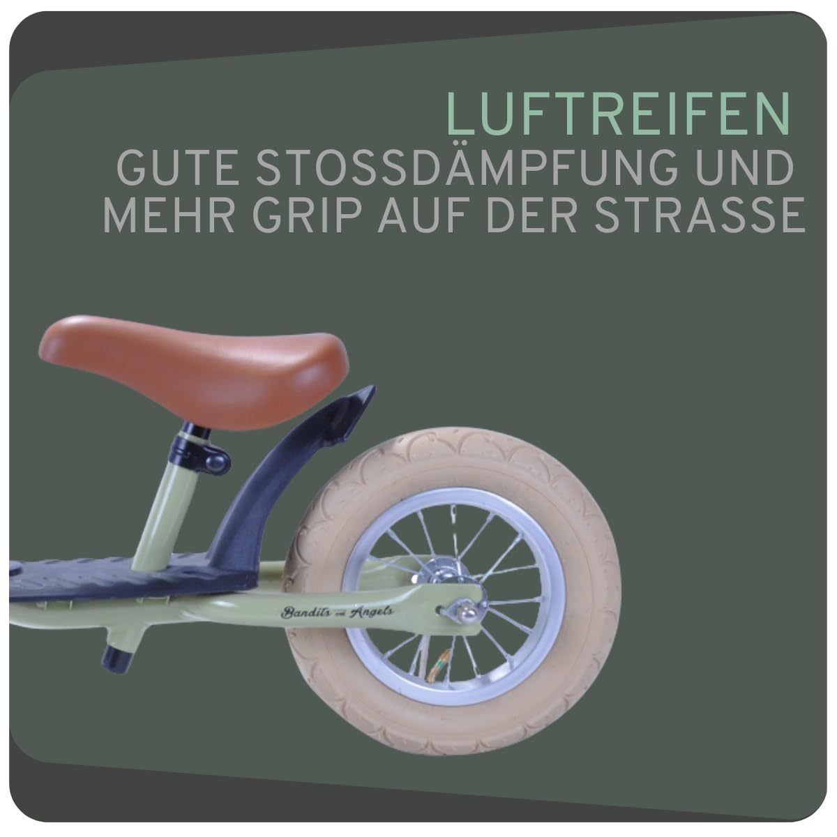 Bandits & Angels Laufrad aus Metall mit Weidenkorb mit Trittbrett ab 2 Jahren – Lauflernrad – Verstellbarer Sattel 29 bis 39 cm – Für Jungen und Mädchen – Niedriger Einstieg