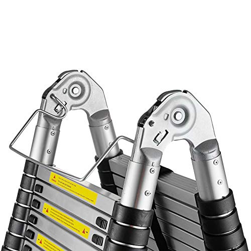 Hihone Telescoping Ladder 16.5feet, Quick Button Retraction Telescopic Extension Ladder Protective Design, 300LBS Capacity Anti-Slip Lightweight, Aluminum Collapsible Ladder with Spring Loaded Locking