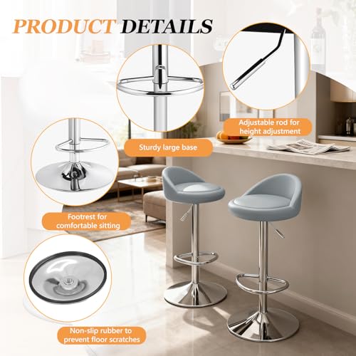 Image of JPBSTO Bar Stools Set of 4, Modern Swivel Barstools with Low Back, Upholstered Adjustable Bar Chairs,PU Leather Barstools Counter Height for Home Bar