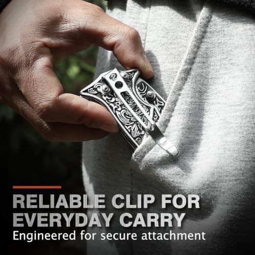 Image of DRACHENADER Pocket Knife with Sheath and Clip, 440C Stainless Steel Folding Knife 3D Retro Embossed Pattern, Gifts Christmas, Birthday, Father's Day (D-J37)