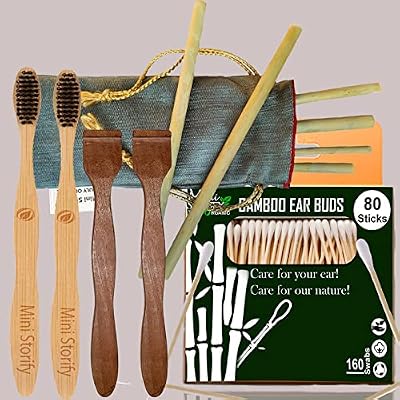 Mini Storify Truly Organic 1.Bamboo Cotton ear bud/swab|80 stem|2.Adult bamboo toothbrush - Oral Care|2.Pure Neem Wood T