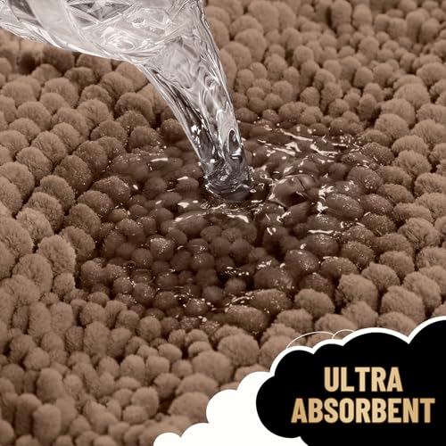 Image of OLANLY Thick Bathroom Runner Rugs 44x24, Extra Absorbent Chenille Striped Bath Rugs, Rubber Backing, Machine Wash Dry, Long Bath Mats for Bathroom Floor, Tub and Shower, Home Decor Accessories, Mocha