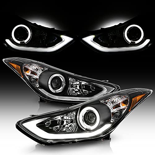 ACANII - For 2011-2013 Hyundai Elantra Sedan LED DRL Strip Halo Black Projector Headlights Headlamps Driver & Passenge