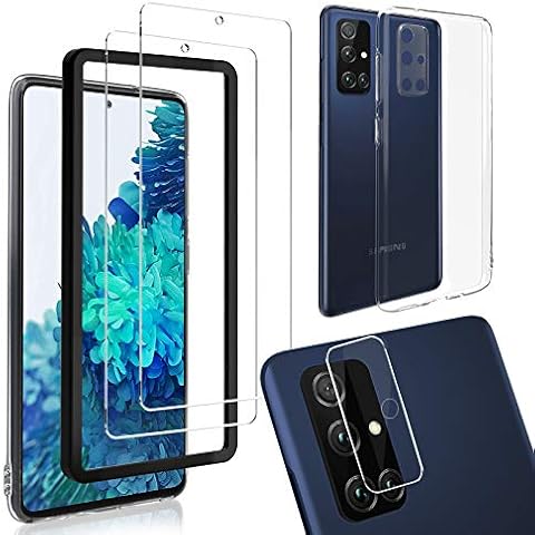 Screen Protector for Samsung Galaxy A51 [2 Pack], HD-Clear Tempered Glass Screen Protector Set with Tempered Glass Camera Lens Protector & Soft Shockproof Protection Transparent Protective Cover Cover