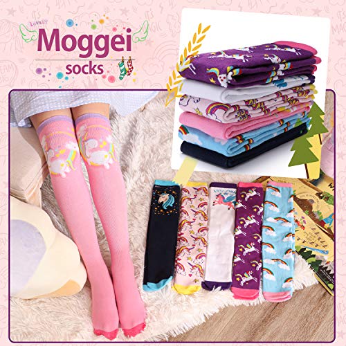 Image of MOGGEI 6 Pairs Kids Girls Knee High Socks Gift Long Crazy Silly Tall Funny Boot Cute Animal Child Fun Socks