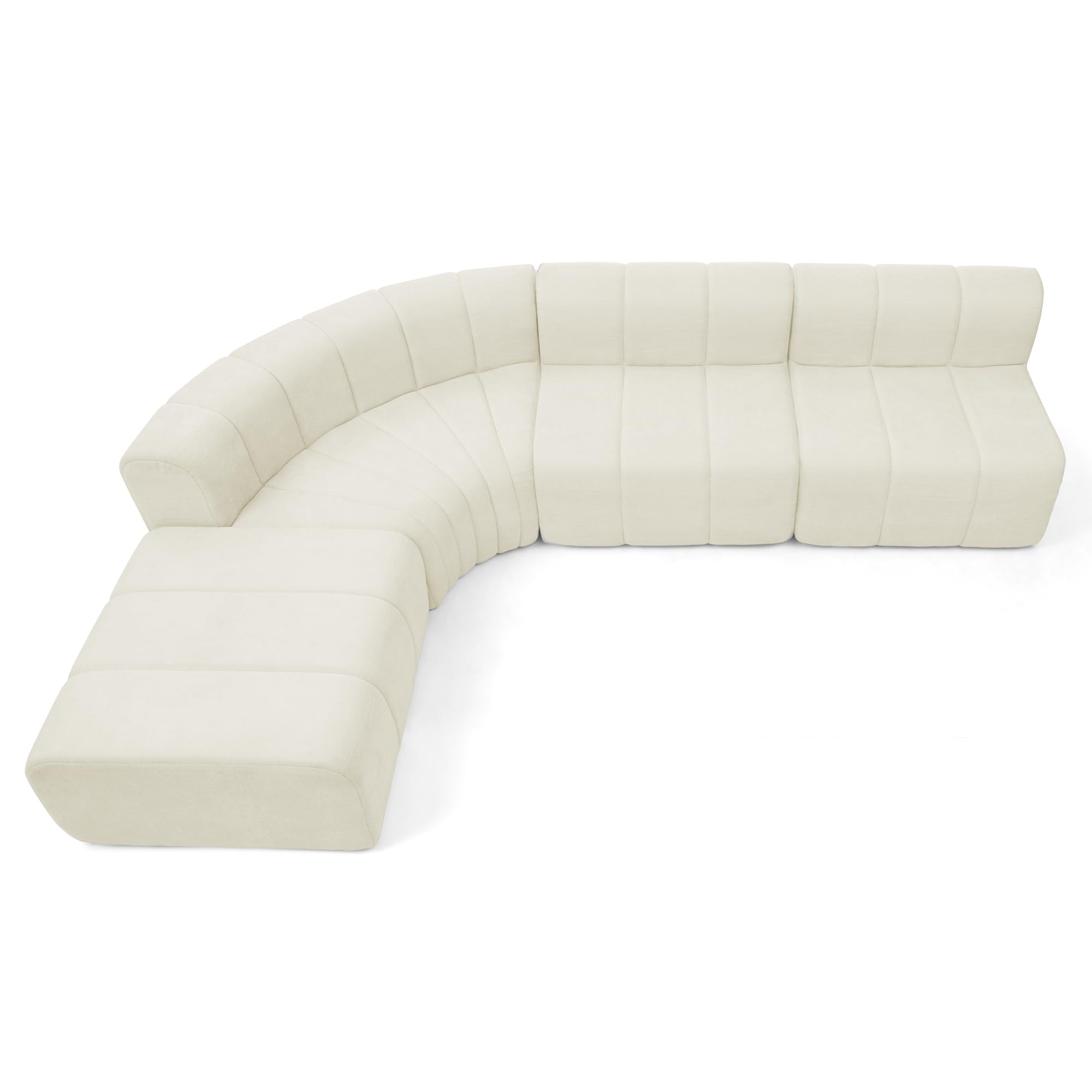 Sofá esquinero de compresión de 4 plazas con módulos combinables. Los módulos sin respaldo se pueden utilizar como mesa de almacenamiento temporal, reposapiés o asiento individual, color beige