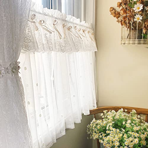 Cortinas semitransparentes ligeras con hilo de bordar delicado para ventanas cortas 7