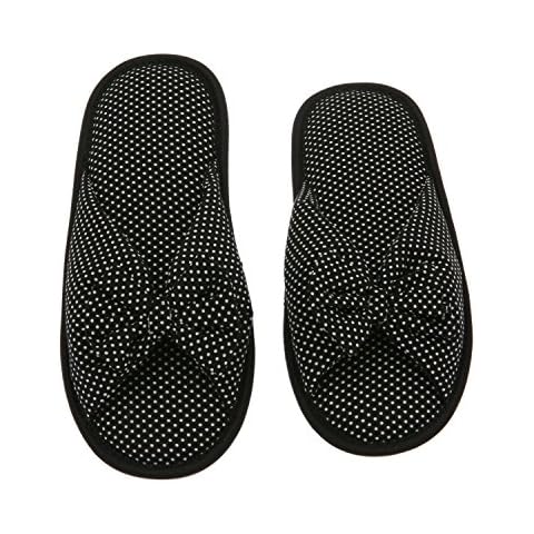 DeluxeComfort Cotton Poka Dot Women's Open Toe Flip-Flops, Size 5-6 - Be Hip While Staying Comfy - Cute Classic Butterfly Bow - Soft, Gripping Non-Slip Durable Rubber Sole - Women's Slippers, Black Cover
