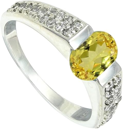 SILVERNROCK Yellow Sapphire Lab Grown Gemstone Silver plated Meditation Ring Han