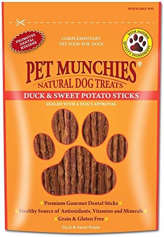 Pet Munchies Duck and Sweet Potato Dog Treats, Healthy Grain Free Dental Sticks with Natural Real Meat 90g