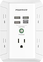 Vista 10 de Extensor de sobretensiones multitoma de corriente con 5 salidas de CA y 4 puertos USB (2 USB C), 1,680 julios, divisor de salida para oficina