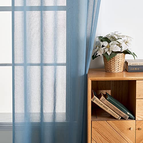 EMEMA Set of 2 Sheer Voile Curtains with Eyelets Transparent Voile Polyester Eyelet Curtain Transparent Living Room Airy Decorative Curtain for Bedroom 140 x 260 cm (W x H) Dusty Blue - Image 2
