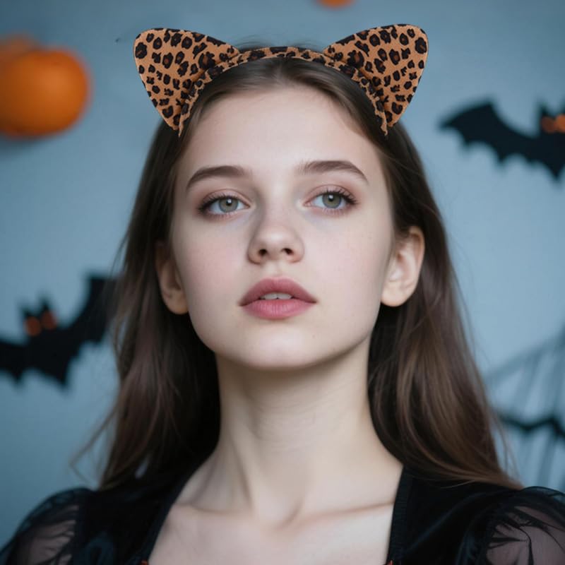 ShiQiao Spl Leopard Cat Ears Headbands for Women Halloween Hair Bands Hoops Womens Cheetah Print Hairband Headpiece Animal Kitty Ear Headband Headwear for Women Halloween Birthday Christmas Gift - Image 4
