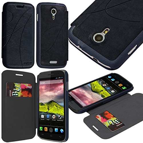 Seluxion - Coque Housse Etui à Rabat latéral et Porte-Carte pour Wiko Cink Five Couleur Bleu Foncé + Film de Protection d'écran