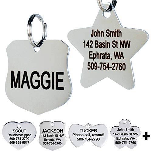 Gotags Stainless Steel Pet Id Tags, Personalized Dog Tags And Cat Tags, Up To 8 Lines Of Custom Text, Engraved On Both Sides, In Bone, Round, Heart, Bow Tie And More #TOP15