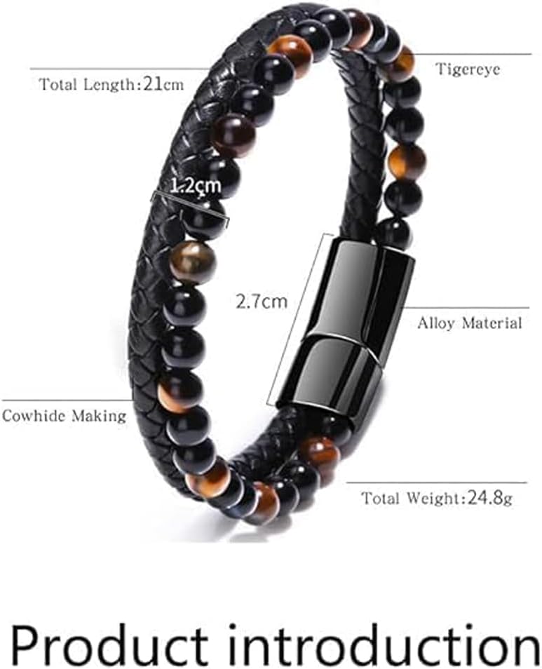 The Guardian - Son's Tiger Eye Protection Bracelets For Men, Leather Black Beaded Bangle Engarved With Love You Forever Cuff Jewelry Gift for Birthday Christmas - Image 5