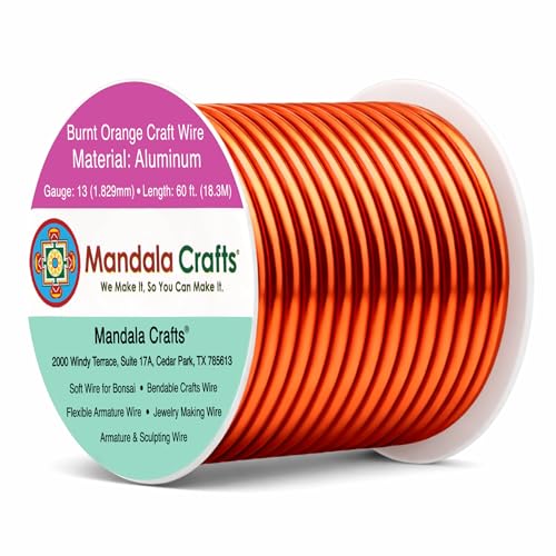 Image of Mandala Crafts 13 Gauge Burnt Orange Anodized Aluminum Craft Wire, 60 FT | Colored, Flexible, Bendable, for Bonsai, Armature, Sculpting, Wire Wrapping, Jewelry Making, Weather & Tarnish Resistant
