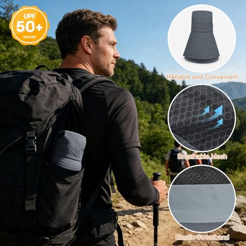 Sun Hat for Men Women UV Protection Wide Brim Fishing Hats Breathable UPF 50+ Waterproof Boonie Bucket Hats Beach Safari Hiking Garden Dark Grey - image 5