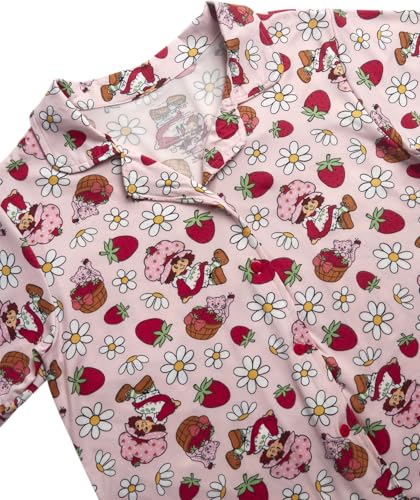 Image of COCO BRANDS Strawberry Shortcake Womens Pajama Sets - 2 Piece Soft Stretch Button Down Sleep Shirt and Pajama Pants