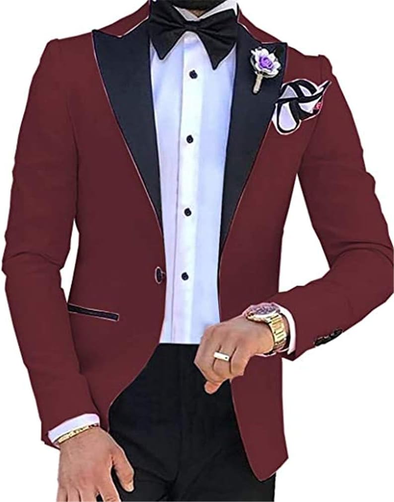MiBotong Single Breasted Men's Spring Colorful Suit Slim Fit Jacket Pants Wedding Evening Party Costumes