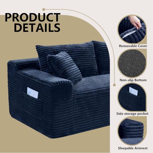 Image of 94.5 inch L Shaped Boneless Sectional Corduroy Couches for Living Room (Blue)