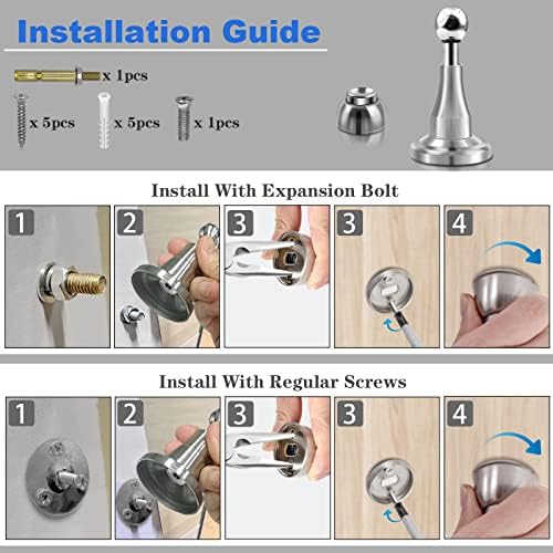 KOLAKO Door Stop, Magnetic Door Stoppers, Stainless Steel, Floor Wall Mount Heavy Duty Magnet Adjustable Door Catch Holder Outdoor Magnetic Doorstops for Skirtings, Silver