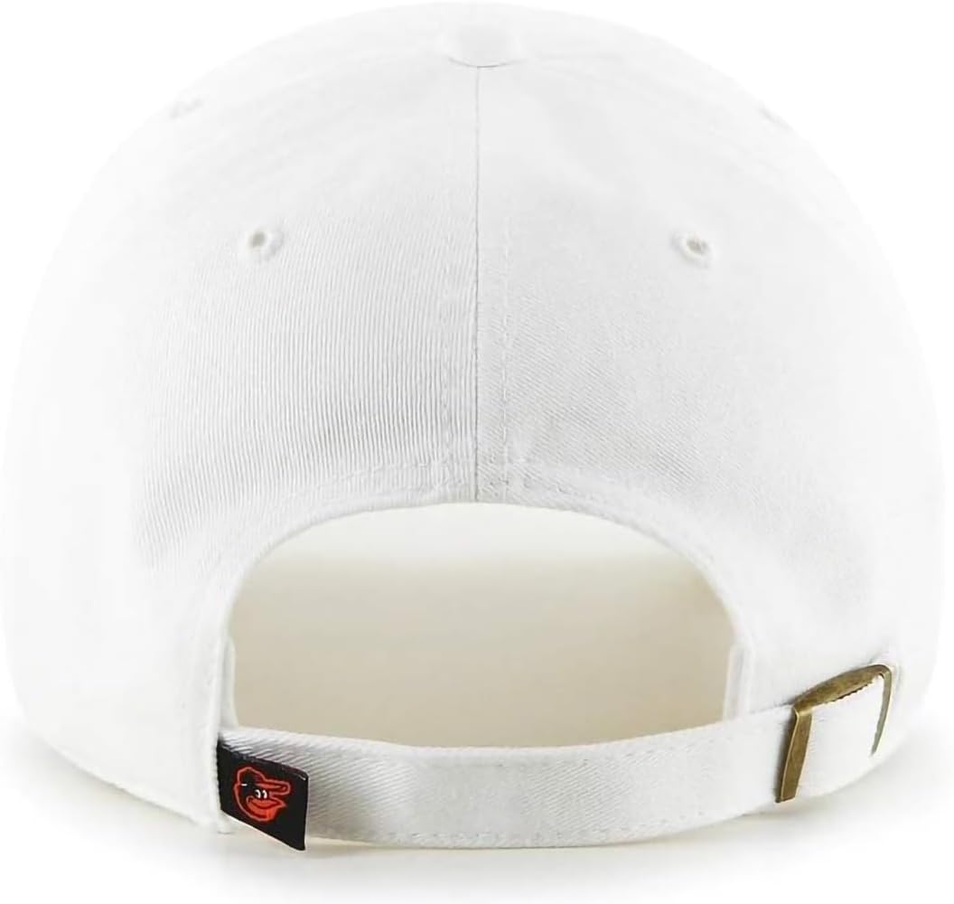 47 Baltimore Orioles White Mascot Primary Logo Clean Up Adjustable Strap Hat Cap, Adult One Size Fits All