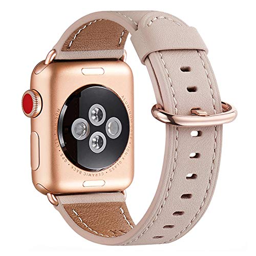 WFEAGL Kompatibel für Apple Watch Armband 40mm 41mm 38mm 42mm(Series 11 10) Lederband Ersatzband für Herren Damen Kompatibel für iWatch Series 11/10/9/8/7/6/5/4/3/2/1 SE Rosa Sand+Rosé Gold Adapter