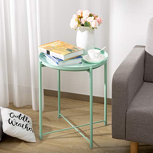 HollyHOME Tray Metal End Table, Sofa Table Small Round Side Tables, Anti-Rust and Waterproof Outdoor & Indoor Snack Table, Accent Coffee Table,(H) 20.28" x(D) 16.38", Mint Green - Image 3