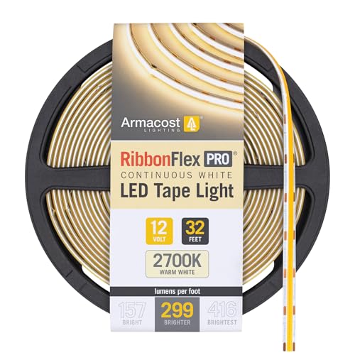 Image of Armacost Lighting RibbonFlex Pro 12V White LED COB Strip Light Tape, 299 Lumens /Ft, 2700K, 10M (32.8 ft) 176150