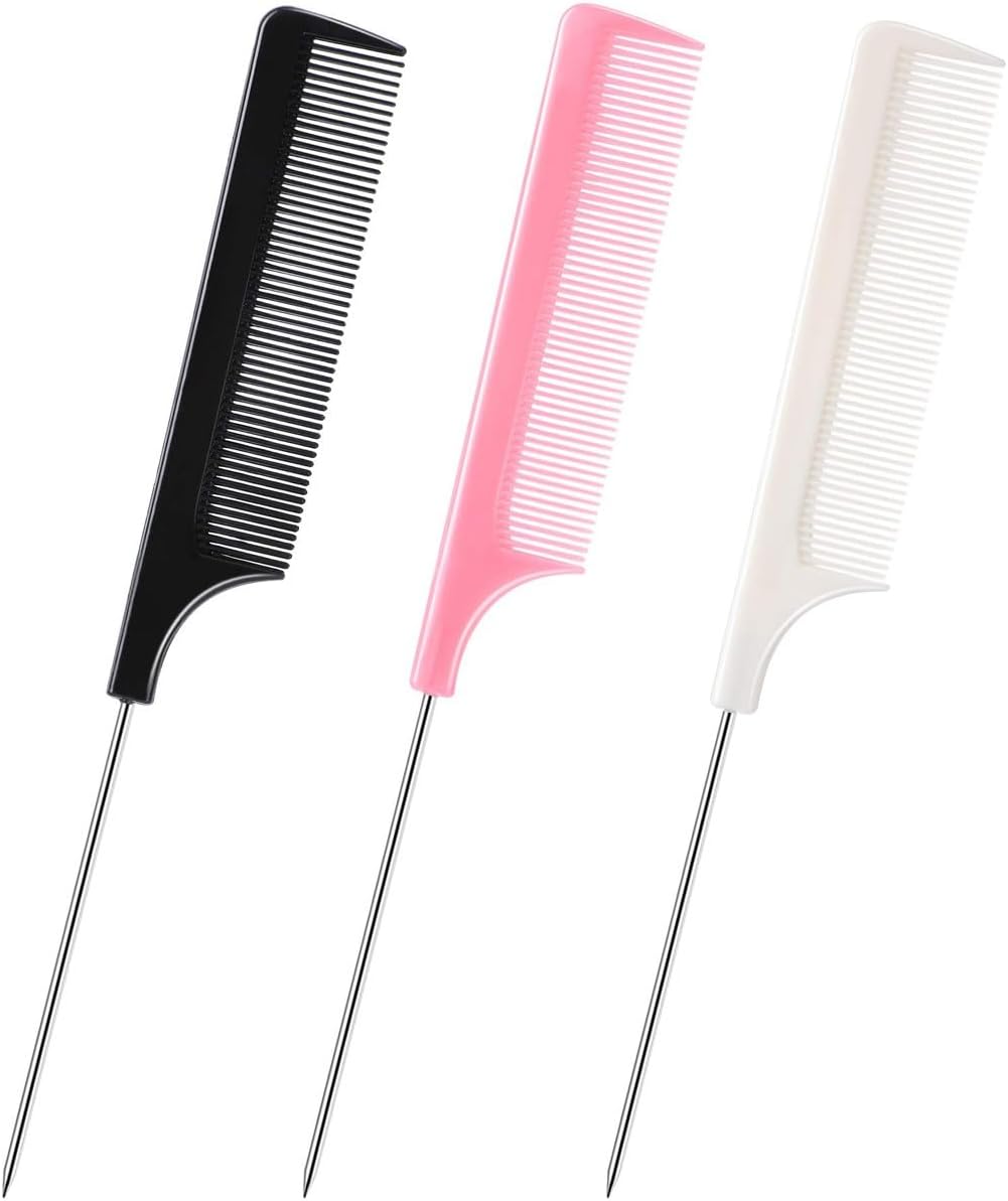 3 Pieces Hair Comb - Anti-Static Tail Combs Fine Tooth Combs Salon Barber Hairdressing Comb with Stainless Steel Handle for Women and Men