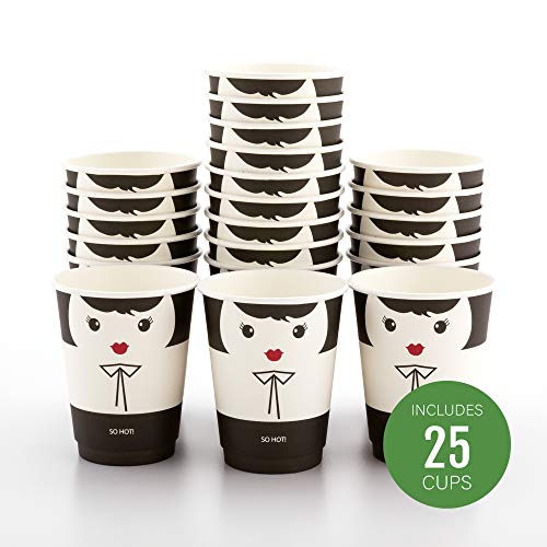 Image of Restaurantware 12 Ounce Paper Cups, Pack of 25 Madame Design Disposable a€ inch Leakproof, Recyclable, Black and White Paper Insulated Hot Beverage Holders, Matching Lids Available and Sold Separately
