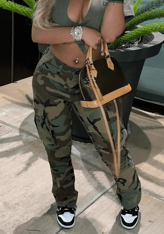 Women Camo Cargo Pants Camouflage Army Fatigue High Waisted Jogger Sweatpants Plus Size3