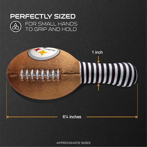 Image of Pittsburgh Steelers Plush Football Rattle by Smilo - Officially Licensed NFL Baby Rattle Toy - Soft Baby Rattle with Bell - for Babies and Toddlers from 3 Months