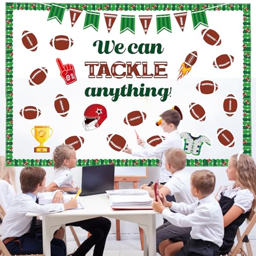 Image of HIQINLUG Football Bulletin Board Decorations Set Sports Bulletin Boards Cutout Sports Theme Party Classroom Decoration Name Tags Cutouts for School Classroom Home Wall Football Touchdown Themed Decor