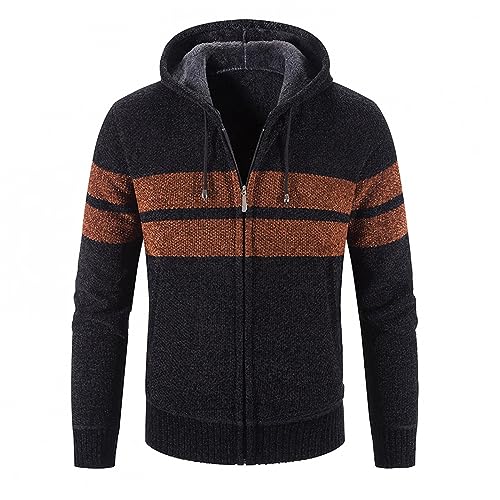 Mens Zip Up Sherpa Lined Fleece Hoodies Cardigans Sweaters Long Sleeve Full Zip Jackets with Pockets