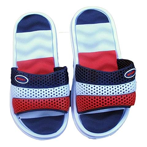 Boys Slider Kids Perforated Flip Flops Sandal Infants Shoes Sports Mules Sizes Navy Red Cover