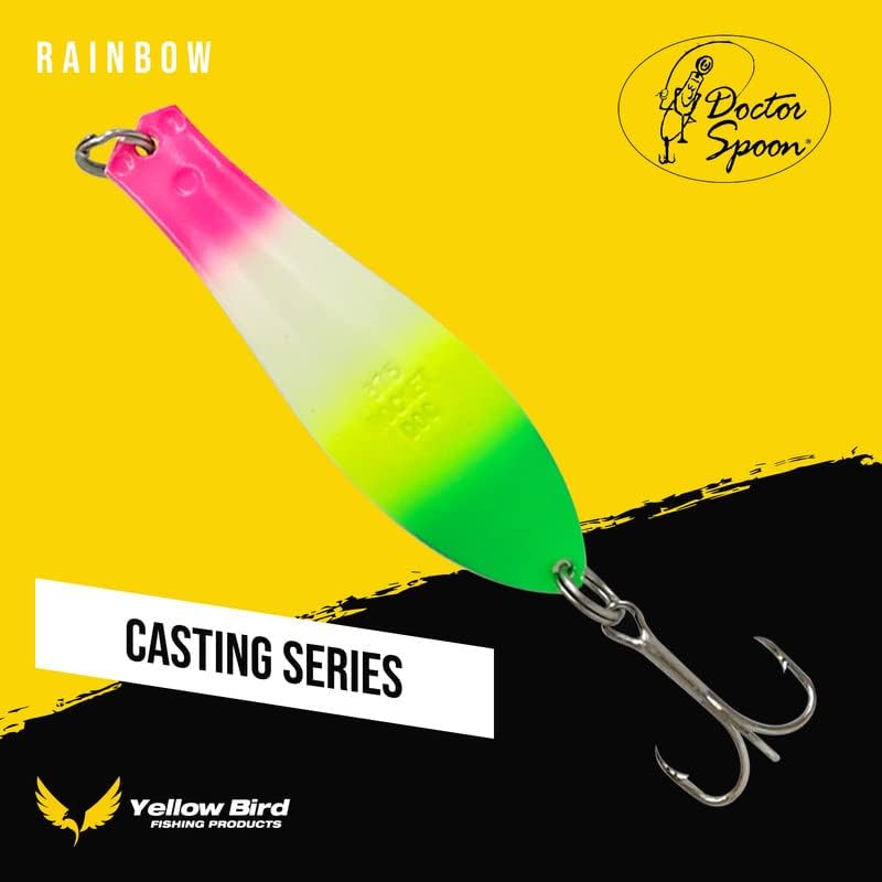 Doctor Spoons Casting Series - Cast 2X Longer - Trolling, Casting, Jigging - Fishing Lures for Walleye, Pike, Striper, Bass, Northern, Rainbow, Trout, Salmon - Eagle Claw Hooks - Yellow Bird 3 Pack