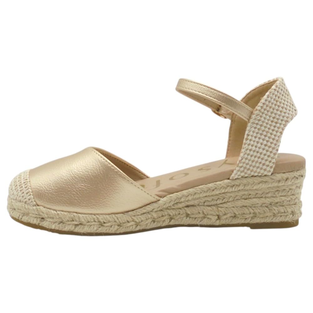 mysoft - 25M102 Alpargatas de Mujer Platino con Cuña 4 cm, Plataforma 2 cm, Cierre de Hebilla, Planta de Gel Acolchada y Puntos de Relajación para: Mujer