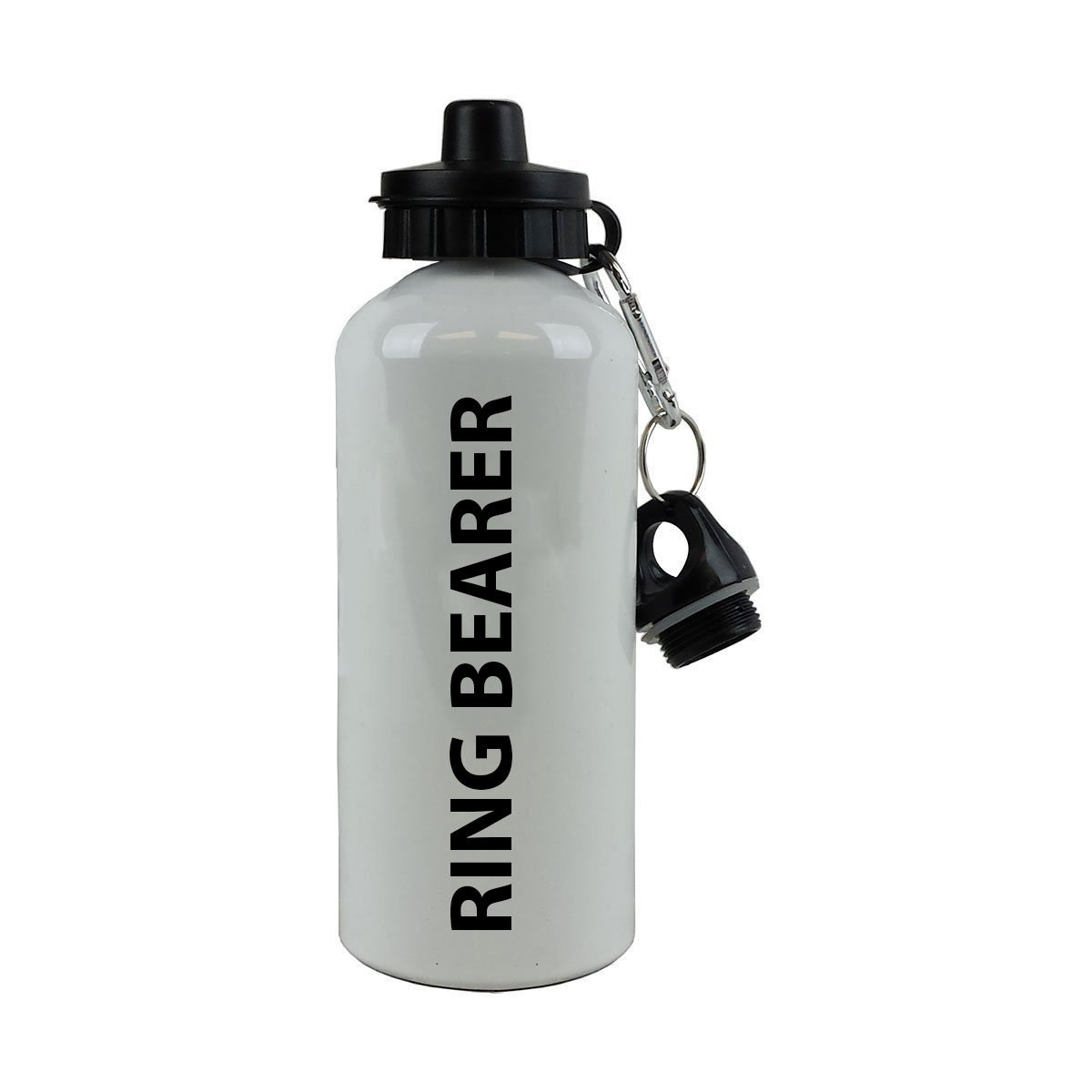 CustomGiftsNow Ring Bearer 20-Ounce 600ML White Aluminum Water Bottle, Black